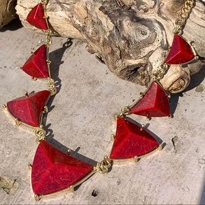 Red & Goldtone Triangle Statement Necklace BNWT